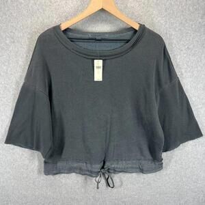 Anthropologie Stateside Garment Dyed Sweatshirt Womens S Gray Tie Hem NWT